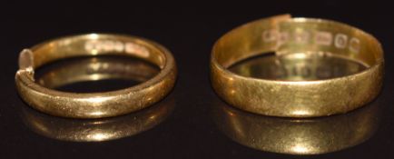 Two 22ct gold wedding bands, 5.8g (bands cut)
