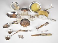 Hallmarked and other silver items to include Art Nouveau trinket box, pair of silver lidded dressing