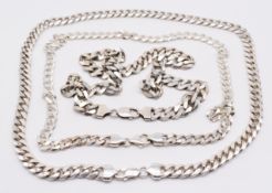 Three silver curb link necklaces, 210g, 48 & 54cm
