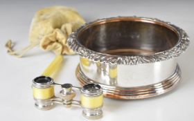 Sorley Glasgow mother of pearl and yellow guilloché enamel decorated opera glasses together with a