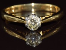 An 18ct gold ring set with a round cut diamond of approximately 0.45ct, 4g, size Q