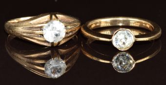 Two 9ct gold rings set with paste, 6.3g, size N & Q