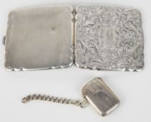 Edward VII hallmarked silver vesta case with engine turned decoration, Chester 1903, maker's mark