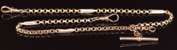 A 9ct rose gold Albert / watch chain made up of circular and elongated links, 12.4g, 37cm