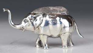 Edward VII novelty hallmarked silver pin cushion formed as an elephant, Birmingham 1905, maker