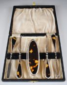 Art Deco hallmarked silver and faux tortoiseshell manicure set including buffer, Birmingham 1924,