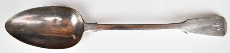 Georgian hallmarked silver fiddle pattern basting spoon, London 1821, maker Robert Rutland, length