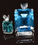 Two 9ct white gold pendants set with topaz, 8.9g