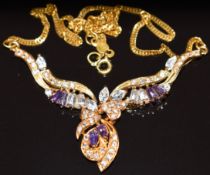 A 21k gold necklace set with cubic zirconia, 9.6g, 38cm
