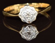 Art Deco 18ct gold ring set with diamonds in a platinum setting, 2g, size P