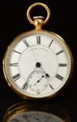 E D Johnson of London 18ct gold open faced pocket watch with inset subsidiary seconds dial, blued