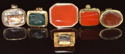 A 9ct gold seal/ intaglio seal set with bloodstone depicting a warrior, and two rose gold seals /