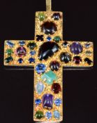 An 18ct gold cross pendant set with 34 gemstones including peridot, citrine, sapphire, garnet,