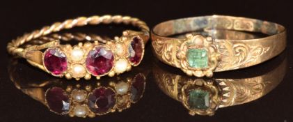 Victorian 9ct gold ring set with paste and a Victorian 9ct gold ring set with paste and seed pearls,