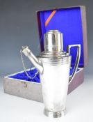 Mappin and Webb silver plated cocktail shaker in fitted Ye Ching & Co Tientsin, China retailer's