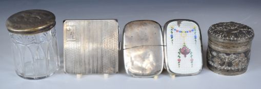 George V hallmarked silver guilloché and floral enamel cigarette case, Birmingham 1911, maker