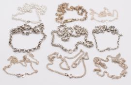 Eight silver chains including belcher and curb link examples, 101g