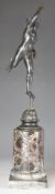 Bronze figure of Mercury on a zephyr wind, raised on a marble base, height 48cm