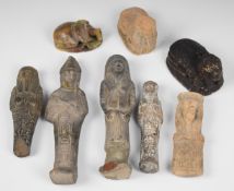 Grand Tour Egyptian shabti, scarabs and other Egyptian style items, height of tallest 17.5cm