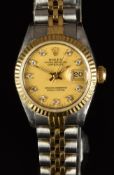 Rolex Oyster Perpetual Datejust ladies wristwatch ref. 69173 with date aperture, diamond hour