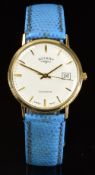 Rotary 9ct gold gentleman's wristwatch with date aperture, gold hands and baton hour markers,