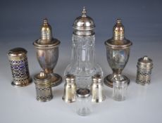 Hallmarked and other silver and hallmarked silver mounted sifter and peppers, including miniature