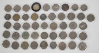 Forty five various collectable 50p coins to include Isle of Man, Ireland, St Helena, Gibraltar,