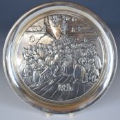 Elizabeth II hallmarked silver pictorial platter with 19th century interior scene, Sheffield 1975,