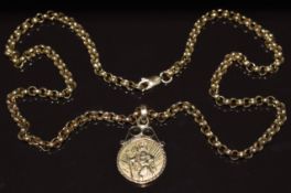 A 9ct gold necklace/ chain with 9ct gold St Christopher pendant, 15.3g, 45cm