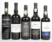 Five bottles of Port including Taylor's 1998, Cockburn's Special Reserve, Royal Oporto 1992 and