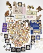 An amateur collection of UK and some overseas coinage, George II onwards, some silver content,