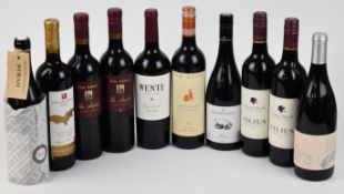 Ten bottles of new world red wine to include The Fledge & Co Syrah 2015 13% vol, The Hedonist