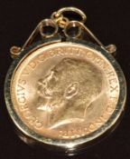 1912 gold full sovereign in 9ct gold pendant mount, 9.6g