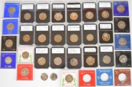 A collection of cased proof brilliant uncirculated etc 50p coins including Jemima Puddleduck, Isle