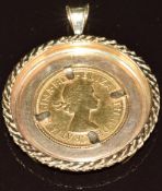 1967 gold full sovereign in 9ct gold pendant mount, 14g, 3.6cm