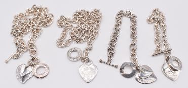 Two silver necklaces and two silver bracelets, 202g