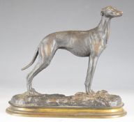 Bronze figure of a greyhound with impressed Mene to base, height 20cm