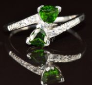 A 9k white gold ring set with Russian diopside and white topaz, 2.1g, size Q