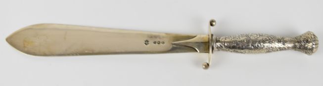 Victorian hallmarked silver novelty page turner or paper knife formed as a Navy or similar