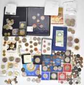 A collection of UK coinage including modern crowns, coin sets etc, with silver content