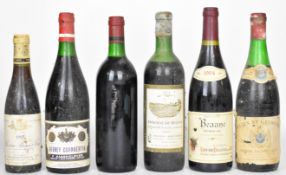 Six bottles of red wine comprising Domaine de Manon 1975, Vaucher Beaune Premier Cru 1995, Edouard