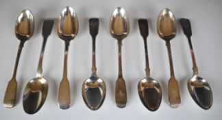Eight Georgian and later fiddle pattern hallmarked silver teaspoons, weight 173g
