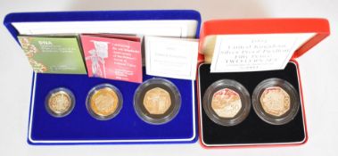 Royal Mint two cased silver proof piedfort coin sets comprising 1994 50p two coin set and 2003 three