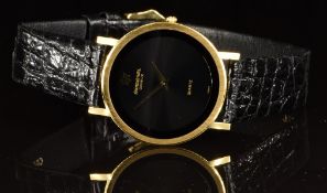 Raymond Weil wristwatch ref. 112 with gold dauphine hands, black dial, 18ct gold plated case and