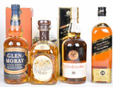 Four bottles of Scotch Whisky comprising Glen Moray 70cl 40% vol, Glenkinchie 10 Years Old 70cl 43%,