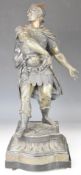 Spelter figure of a Roman Gladiator drawing his sword, height 64cm