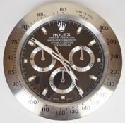 Rolex Oyster Perpetual Cosmograph Daytona dealer's shop display advertising wall clock with black