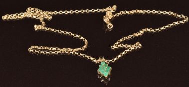 A 9ct gold pendant set with emeralds, on 9ct gold chain, 3.1g, 46cm
