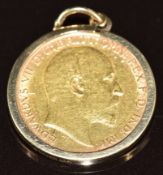 1904 gold half sovereign in 9ct gold pendant mount, 5g