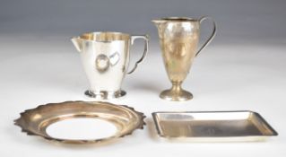 Hallmarked silver items comprising Mappin & Webb Art Deco jug, height 8cm, further jug, Art Deco pin